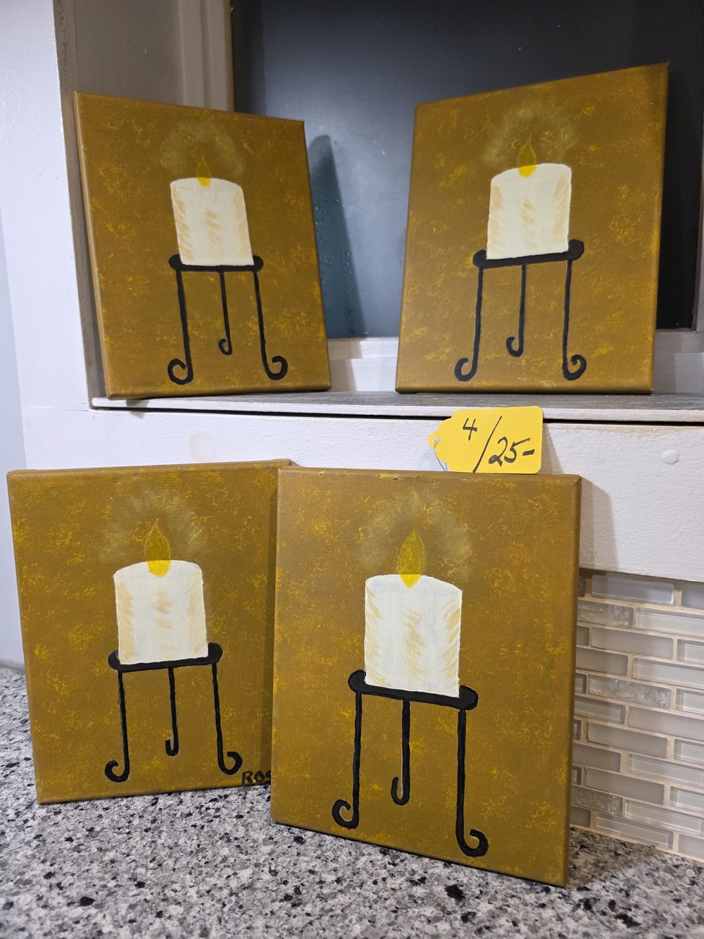 Hand-Painted Candle Canvas Art - Gold and White (Set)